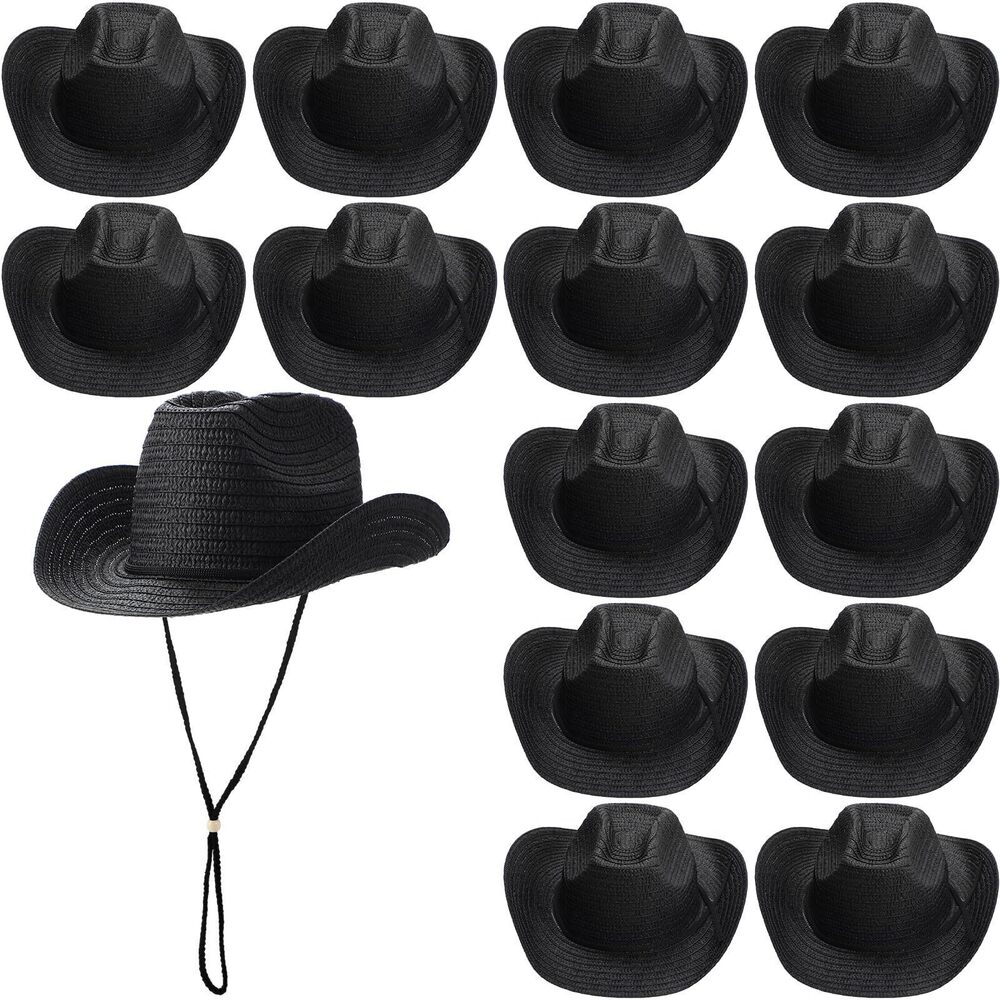 3490 15 Pcs Straw Cowboy Hats Wide Brim Summer Hat Country Accessories